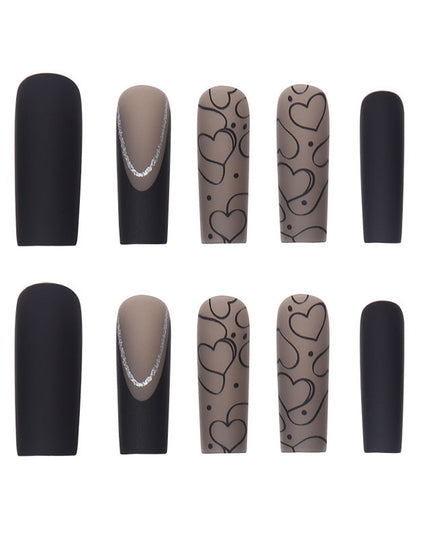 Cross-border Black Matte Dark Series European, American And French Style Nail Tip Long Wearable Water Pipe Nail Press On Nails