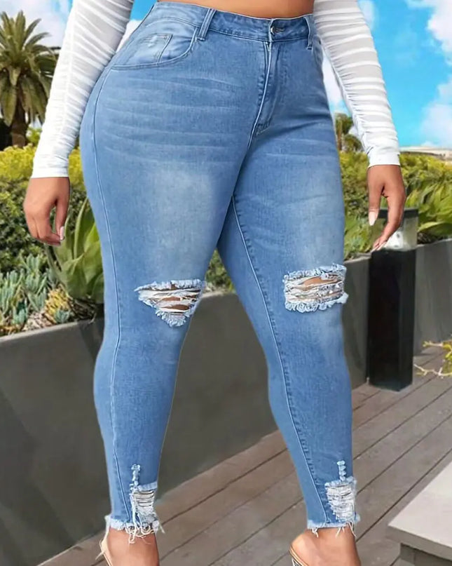 Plus Size Women's Fashion Ripped Jeans