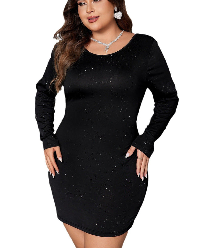 European And American Round Neck Plus Size Thin And Glittering Hip Skirt