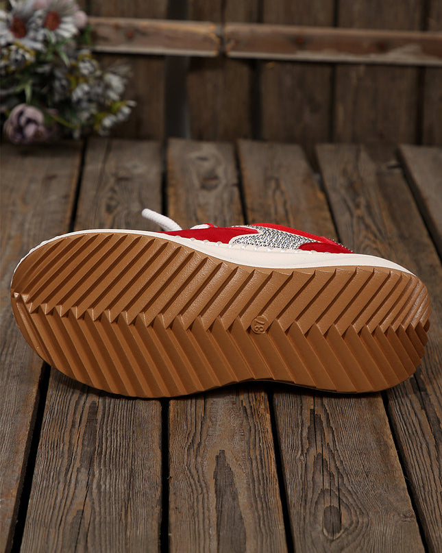 White Rhinestone PU Leather Platform Casual Sneakers