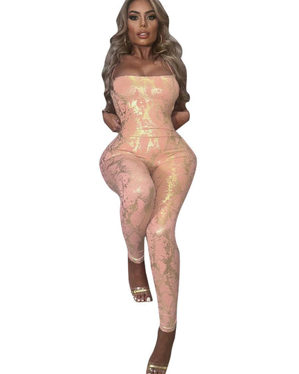 Sleeveless Backless Sexy Hot Girl Style Strap Metallic Gloss Jumpsuit