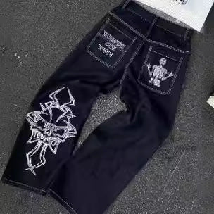 Embroidered Skull Cotton Casual Pants Men's Straight-leg Pants