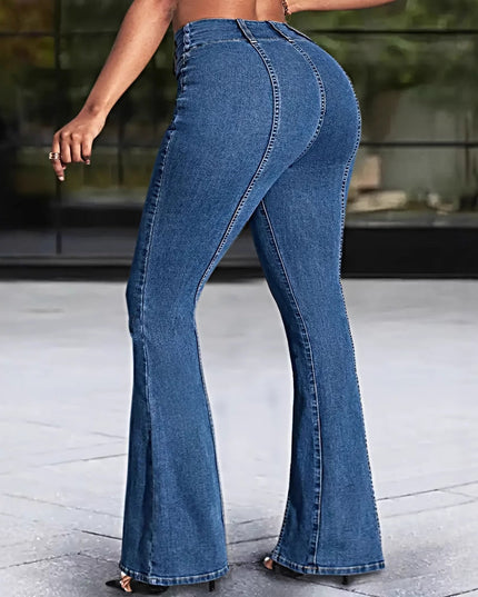 Front And Rear Stitching High Slimming Elastic Mid-waist Flared Jeans