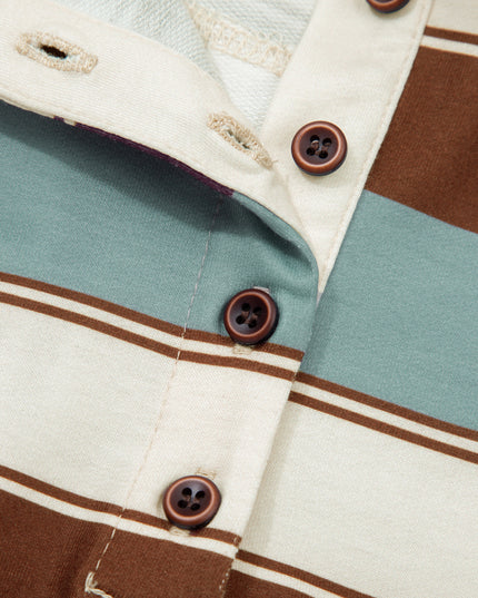 White Stripe Button Polo Collar Tee Drawstring Elastic Waist Patchwork 2pcs Short Set