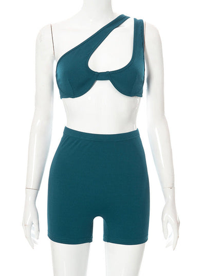Irregular Shoulder Sexy Wrap Chest High Waist Tight Shorts Suit Women