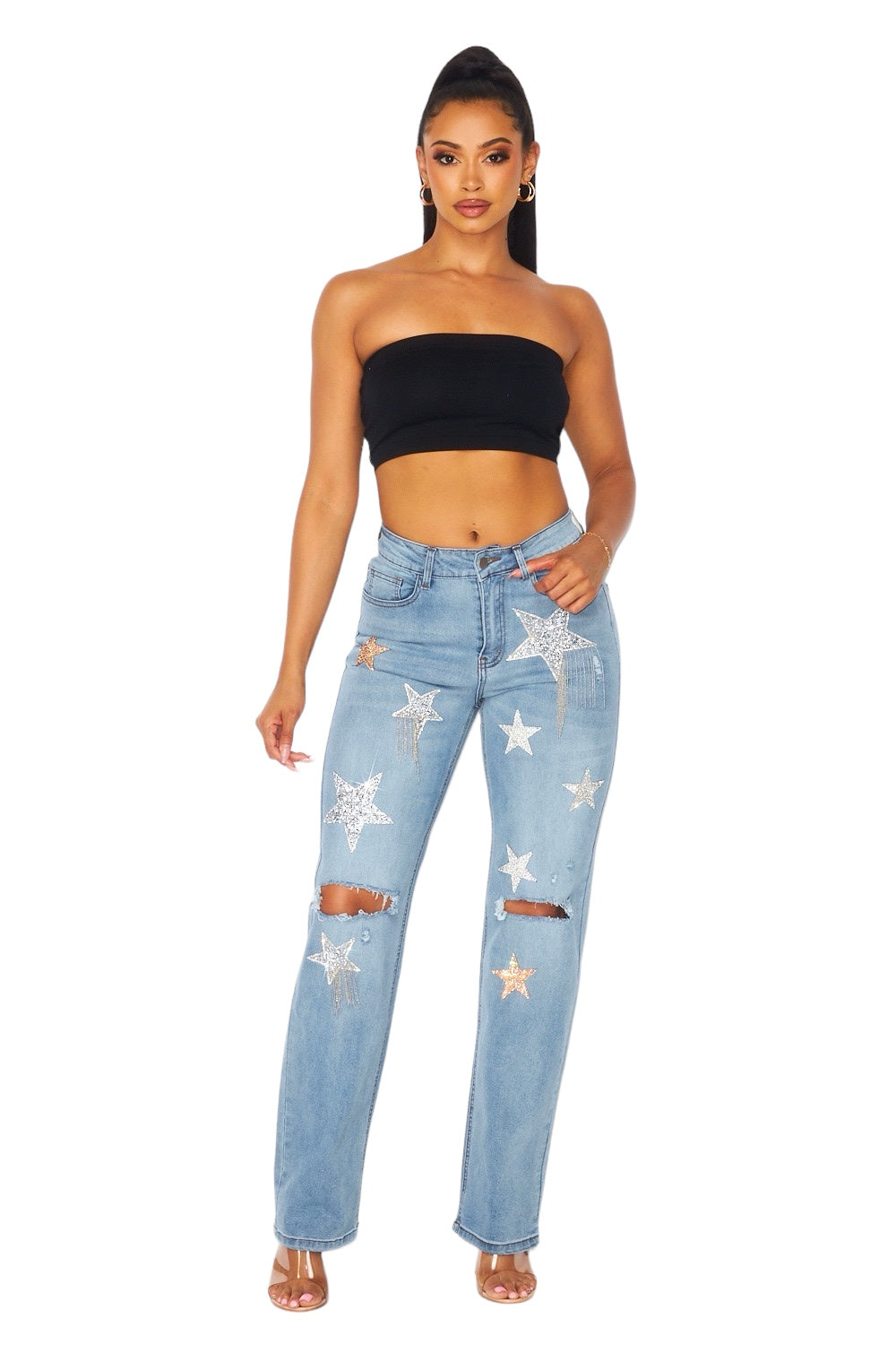 Denim Star Exposed Knee Jeans