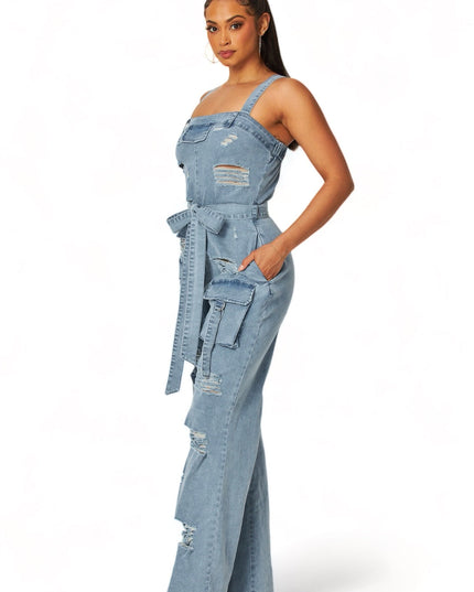 Denim Cargo Pocket  Jumpsuit {HAS GREAT STRETCH}