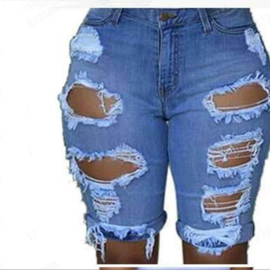 Fashion High Waist Ripped Denim Shorts For Women