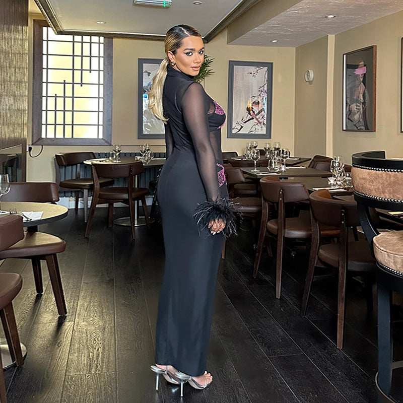 Butterfly Rhinestone Long Sleeve Dress