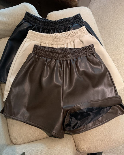 Pu Leather Shorts Women High Waist Loose Split Casual Pants