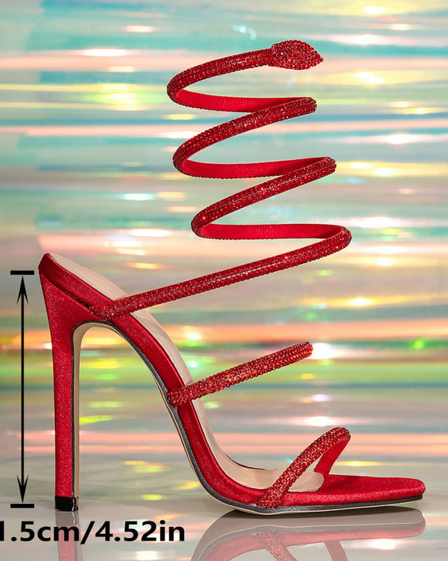 Fashion Snake-wrapped Sexy Crystal High Heels