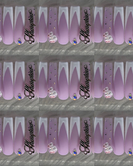 Purple and white long acrylic nails
