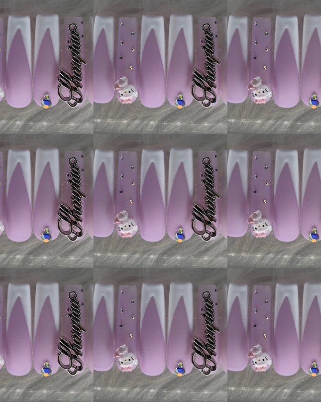 Purple and white long acrylic nails