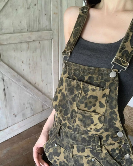 Leopard Print Denim Overalls Dress | Pretty Melanin Boutique