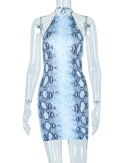 Street Trendy Pullover Snake Print Neck Wrap Hip Short Dress
