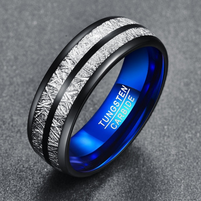 8mm Width Black Blue Tungsten Carbide Ring