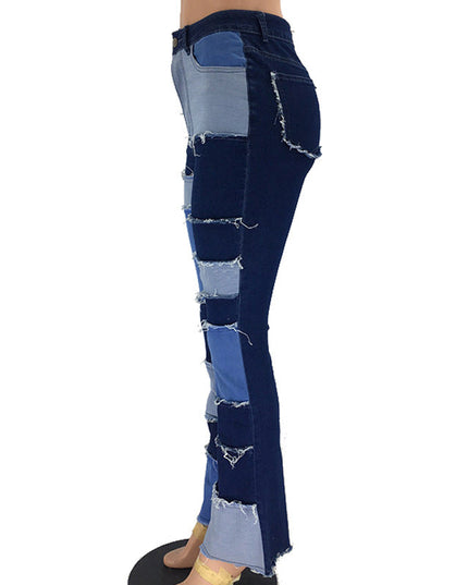 Patchwork high-rise flared jeans See size chart under “more details”