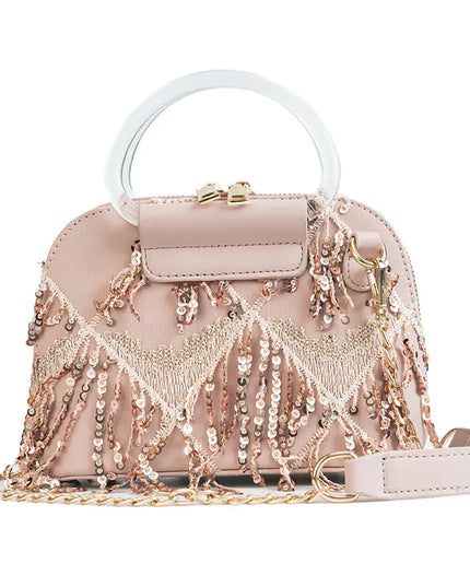 Fashionable Women's Chain Shoulder Bag with Tassels
