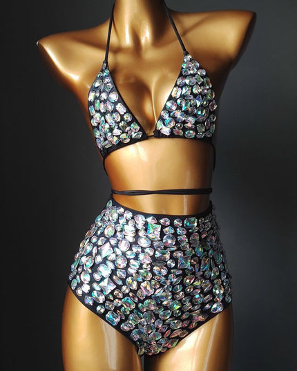 Venus Vacation Diamond Bikini Set Rhinestone Swimwear Bandage Swimsuit Sexy Women Bathing Suit Push Bling Stones Biquini