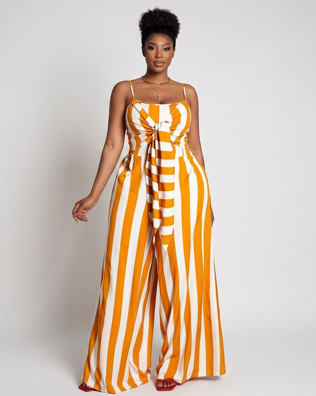 Striped Tie Front Jumpsuit