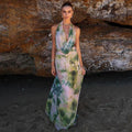 2pcs Tie Dye Printing Deep V-neck Suits Fashion Halter Backless Skirt For Beach Party Womens Clothing