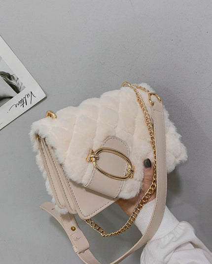 Soft Plush Ladies Square Messenger Bag Winter Female Bag Lady Designer Handbag Chain Shoulder Messenger Bag