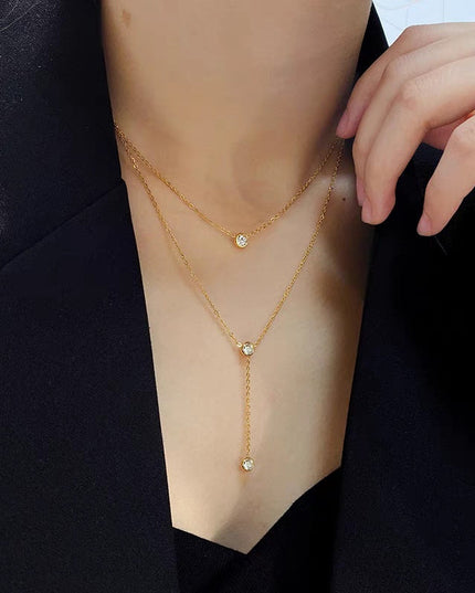 Single rhinestone Zircon Tassel Titanium Steel Necklace For Women