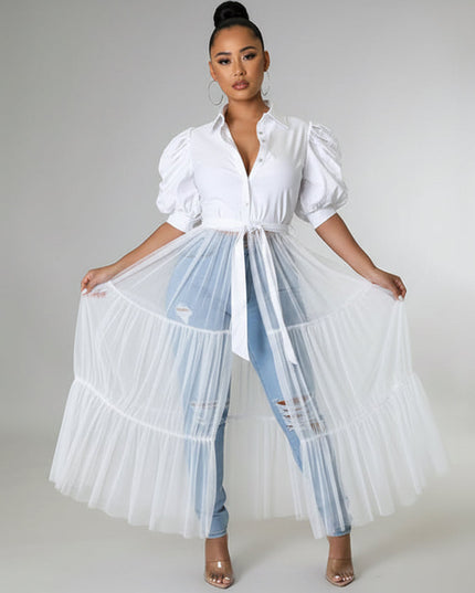 White Puff Sleeve Shirt Dress
