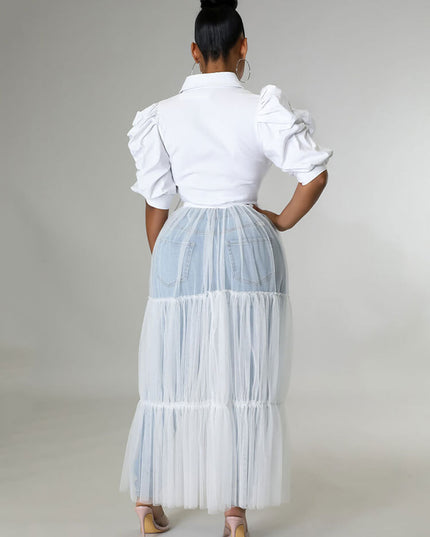 White Puff Sleeve Shirt Dress