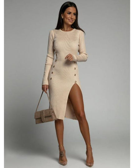 Slim Fit Pure Color Split Button Dress