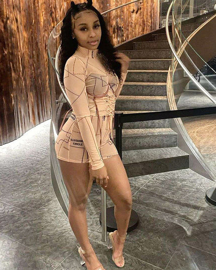 High-necked slim jumpsuit shorts