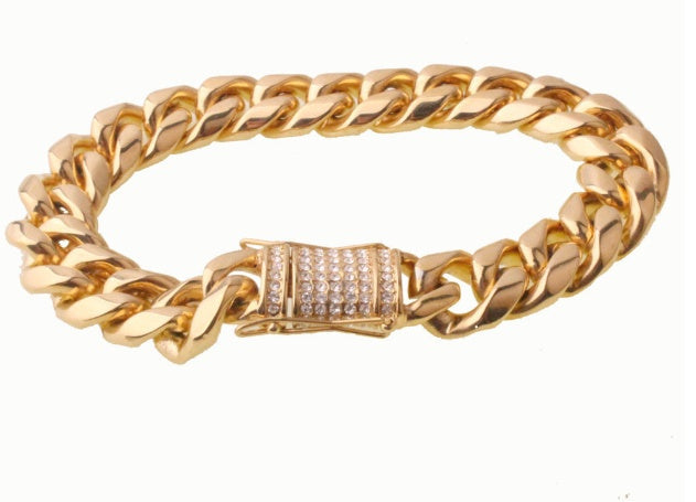 8-18mm Wide Stainless Steel Cuban Chain CZ Zircon Box Lock Necklace