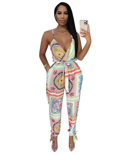 Women's Fashion Street Print Suspender Bodysuit