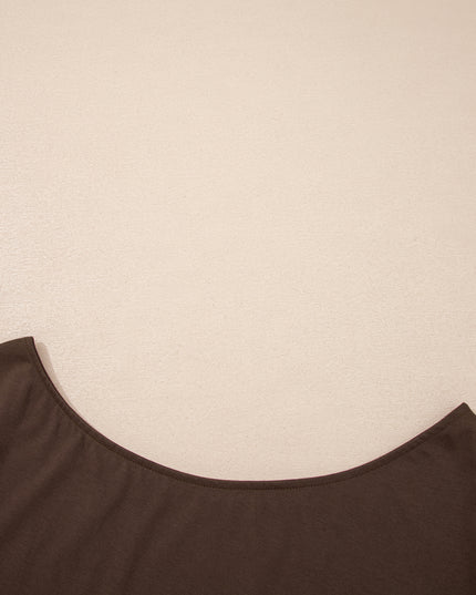 Coffee Plus Size Solid Color Asymmetric Neck Short Sleeve Blouse