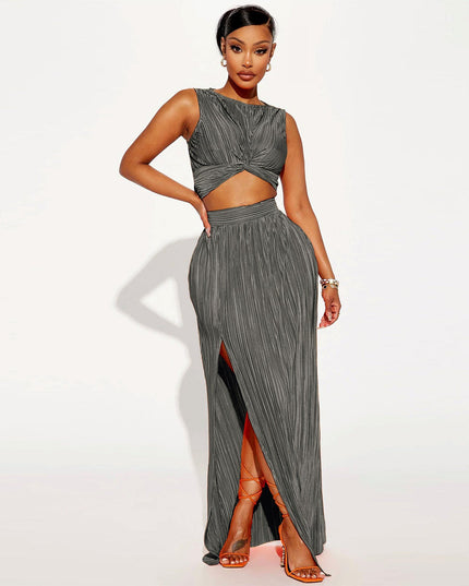 European And American Women's Clothing Slit Dress Two-piece Set