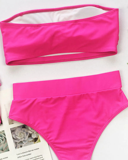 Chic Metal Buckle Strapless Bikini Swimsuit for Women