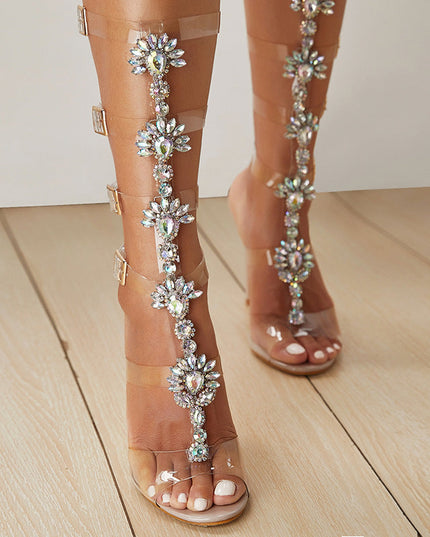 Popular Large Size Transparent Belt Buckle Hollow Roman Sandals See size chart under “more details”