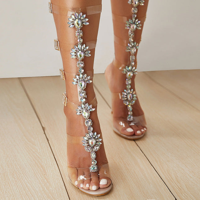 Popular Large Size Transparent Belt Buckle Hollow Roman Sandals See size chart under “more details”