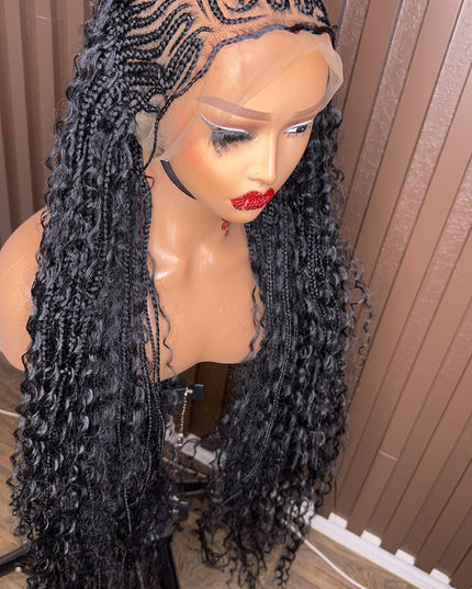 30" French Braided Boho Braided Wig | Full Lace | Curly Ends | Pretty Melanin Boutique