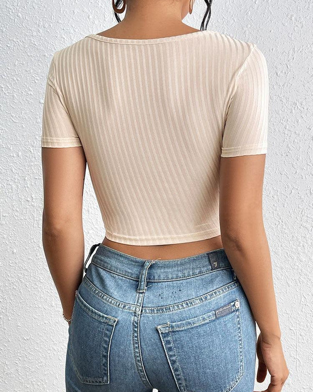 Silky Textured Crop Top – Chic Asymmetrical Collar Top for Casual & Formal Wear