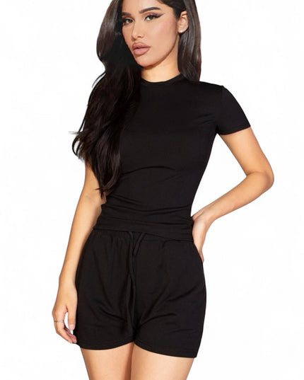 Ribbed Round Neck Short Sleeve Top {BT5492}