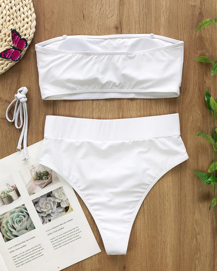 Chic Metal Buckle Strapless Bikini Swimsuit for Women
