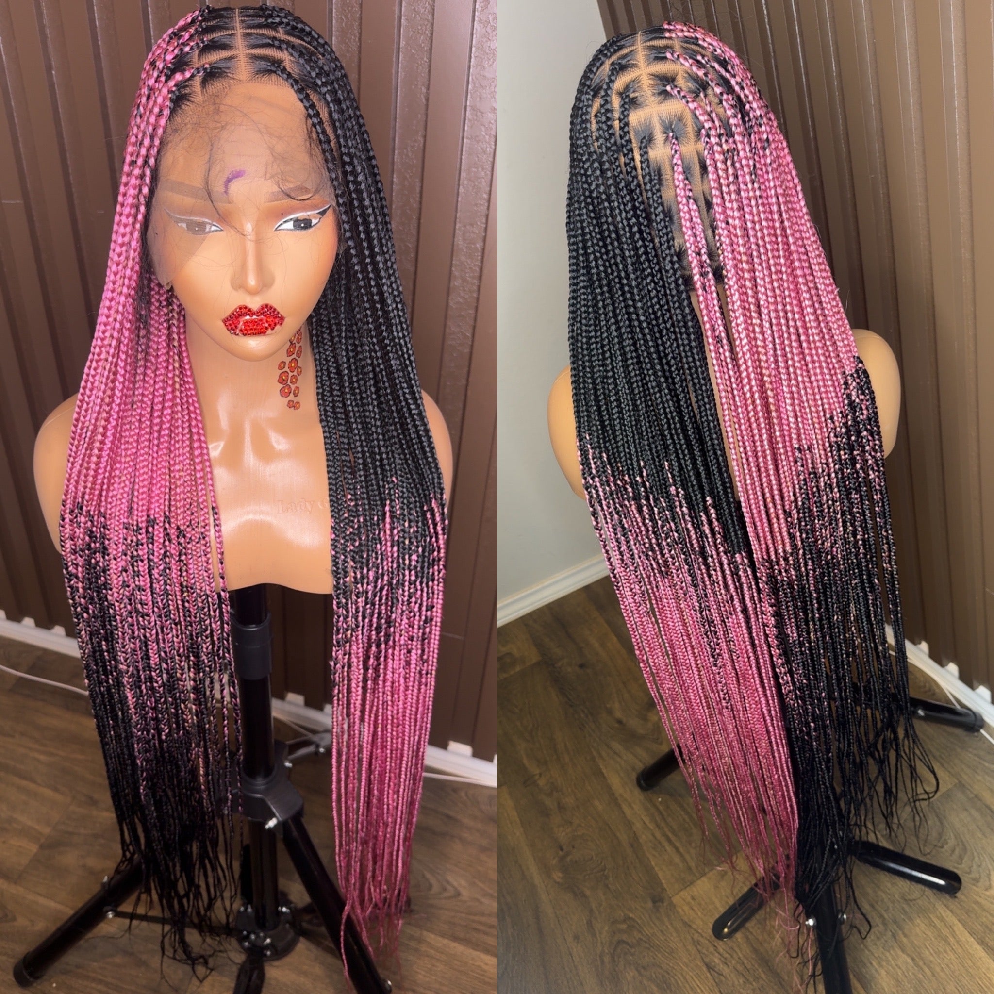 Cross braids dark pink
