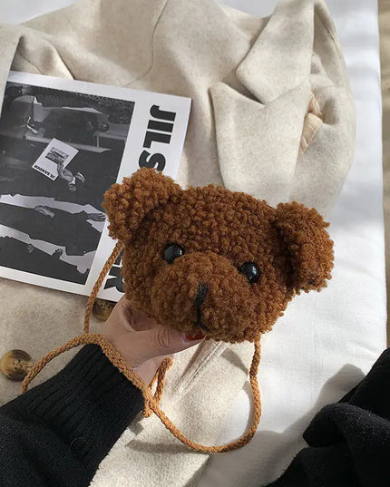 Plush Cartoon Bear Head One Shoulder Crossbody Bag