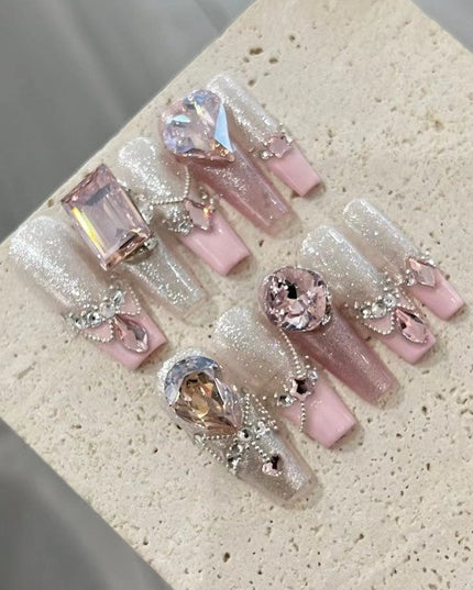 Clash Color Diamond Burst Princess Press-on Nail Art | ZAKAPOP