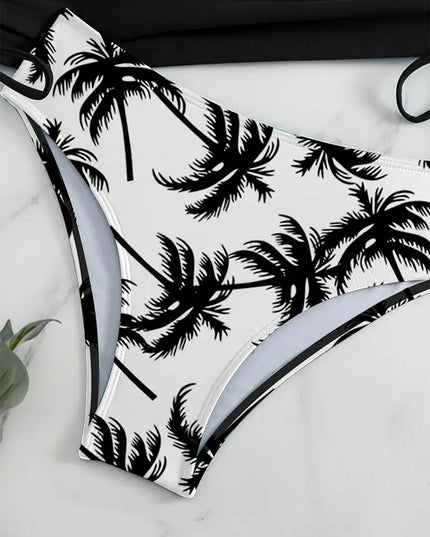 Coconut Tree Halter Tie Neck Backless Stretchy Swimsuit | ZAKAPOP