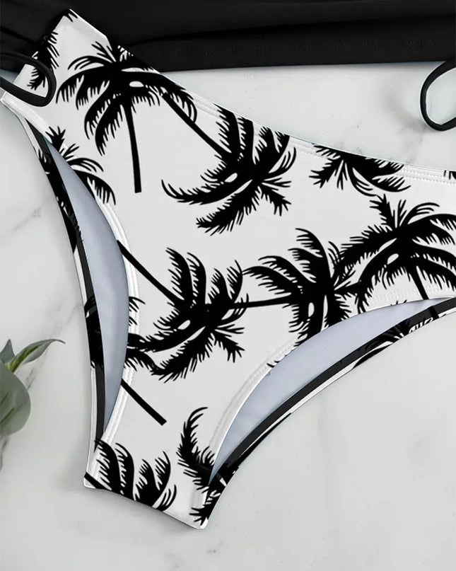 Coconut Tree Halter Tie Neck Backless Stretchy Swimsuit | ZAKAPOP