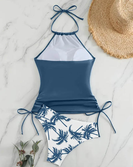 Coconut Tree Halter Tie Neck Backless Stretchy Swimsuit | ZAKAPOP