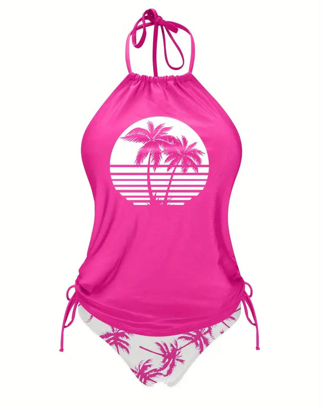 Coconut Tree Halter Tie Neck Backless Stretchy Swimsuit | ZAKAPOP