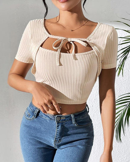 Silky Textured Crop Top – Chic Asymmetrical Collar Top for Casual & Formal Wear